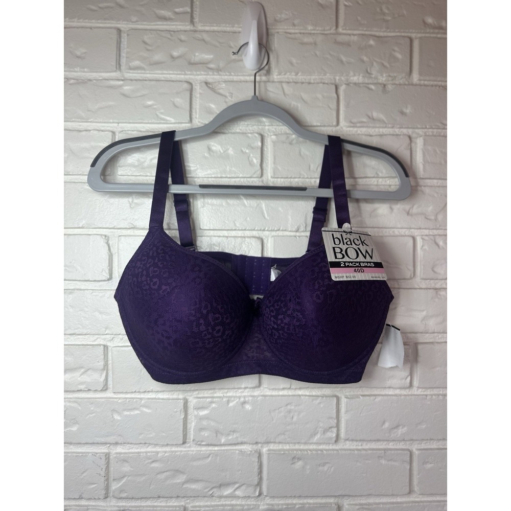 Black Bow Women's Purple Leopard‎ Push Up Bra 40D NWT Missing Nude Bra